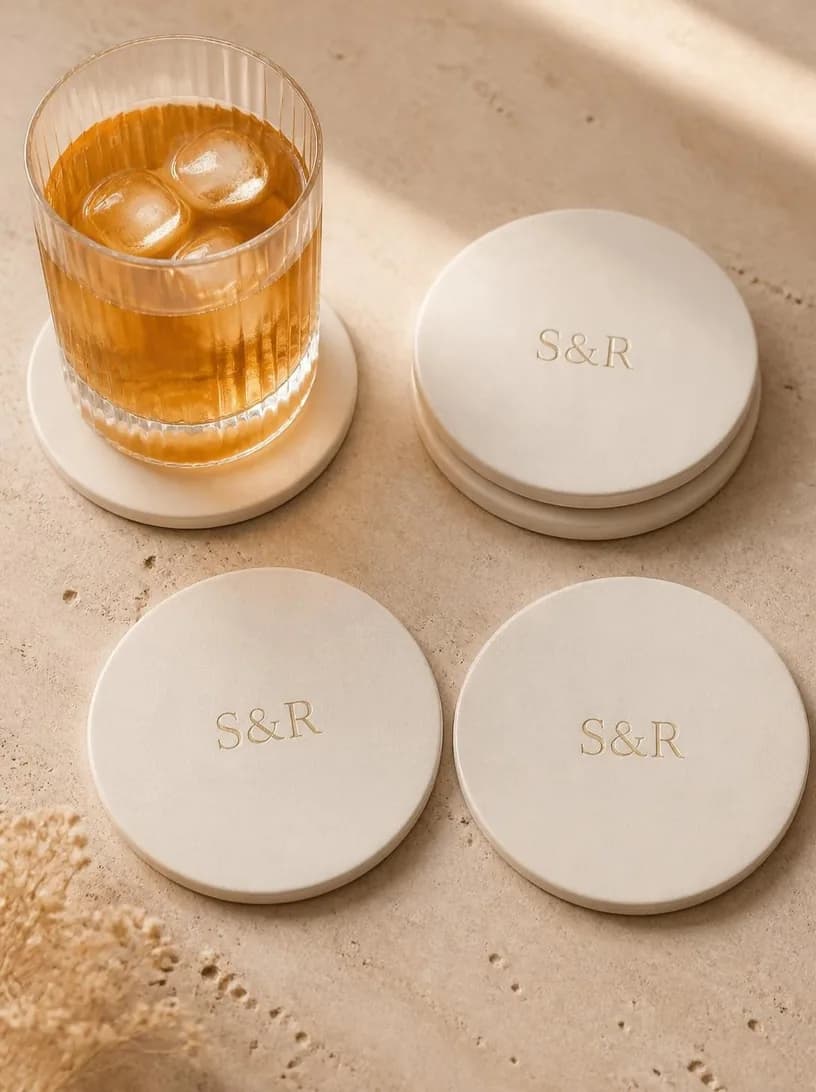 Personalised Coaster Set, Four coasters, one beautiful monogram.